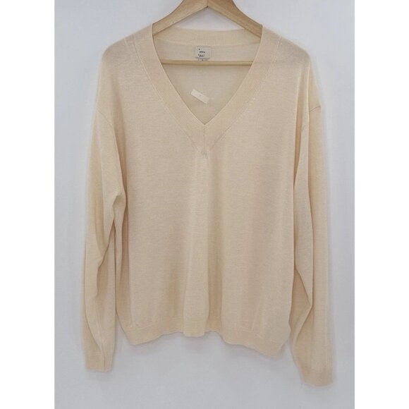NWT‎ A New Day Ivory Bone Lightweight Knit V Neck Sweater Sz L Minimalist Simple - Picture 1 of 8